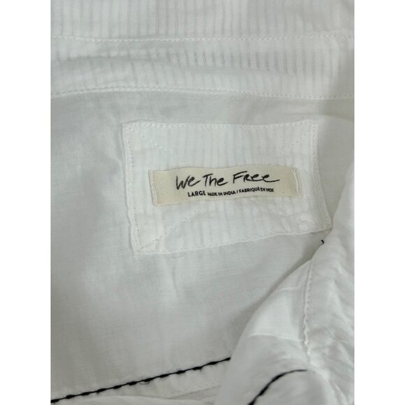 WE THE FREE Black Tie Tux Shirt Sz L White Pintuck Button Up Tunic 100% Cotton - Picture 9 of 12